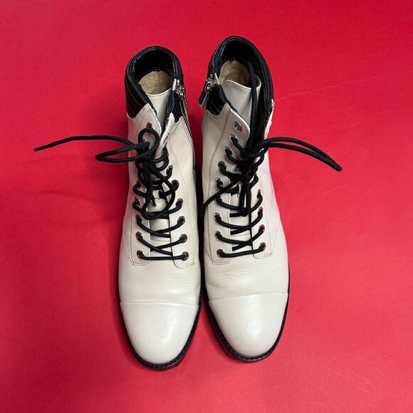 Off-White Leather Combat Booties by Michael Kors, Size 8.5 - Picture 5 of 11
